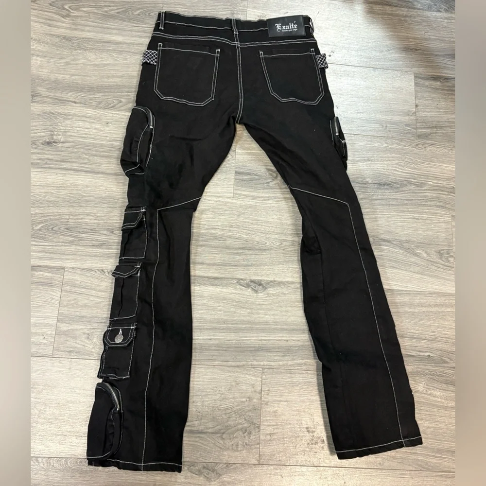 Black Cargo Pants with Contrast Stitching - Men's - Picture 2 of 3